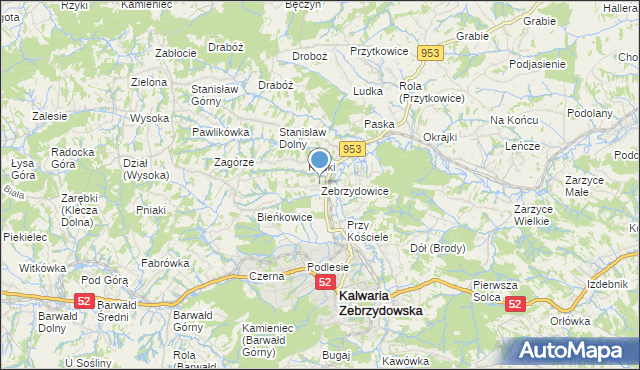 mapa Zebrzydowice, Zebrzydowice gmina Kalwaria Zebrzydowska na mapie Targeo